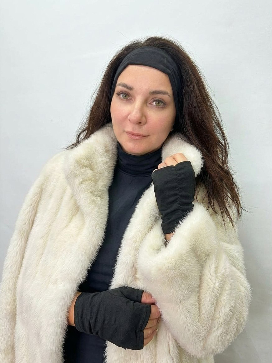 Комплект Перчатки и повязка на голову в замшевом мешочке цвет чёрный