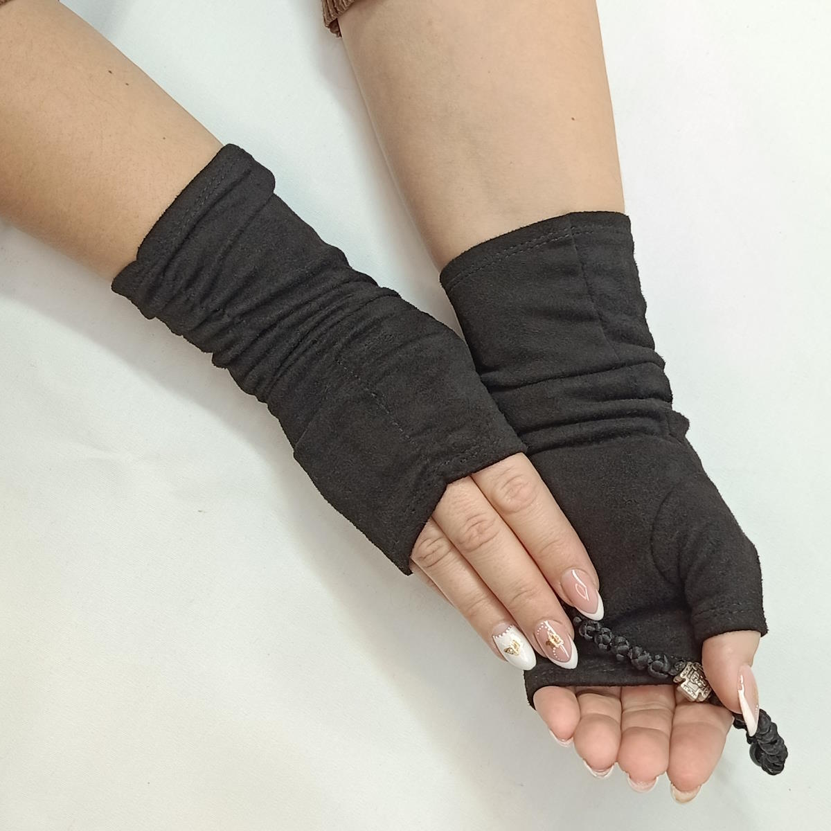 Перчатки митенки женские черные