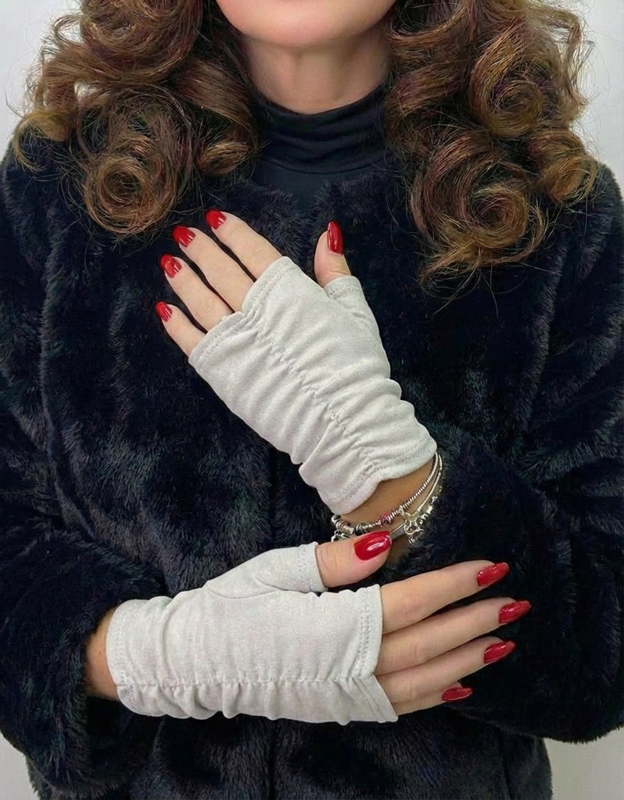 Перчатки митенки женские бежевые