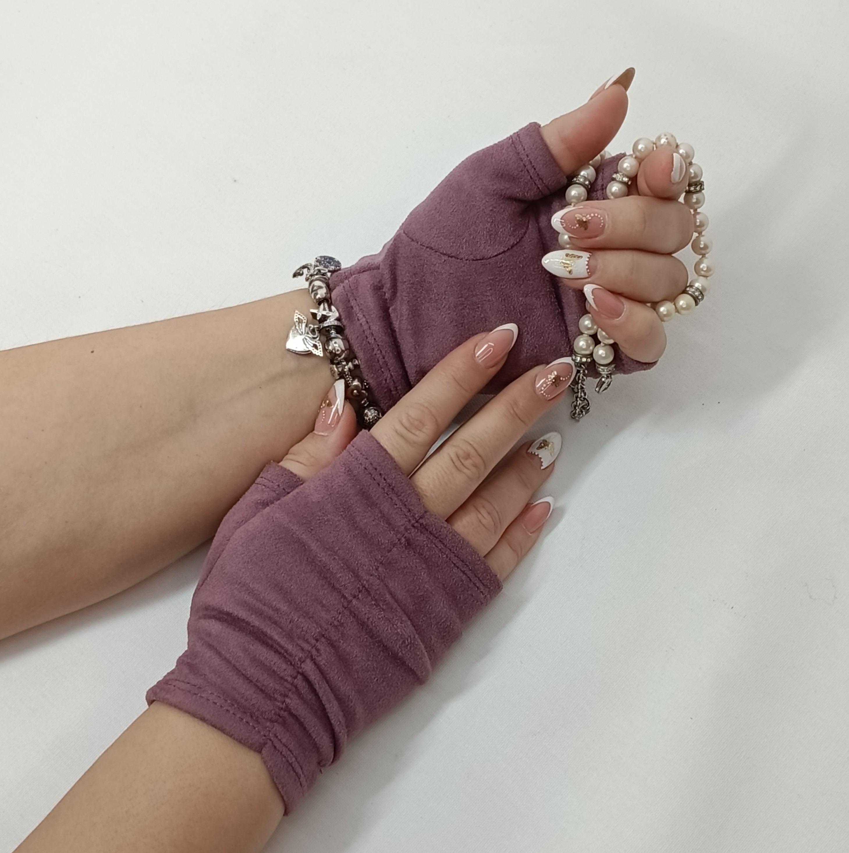 Перчатки митенки женские розовые