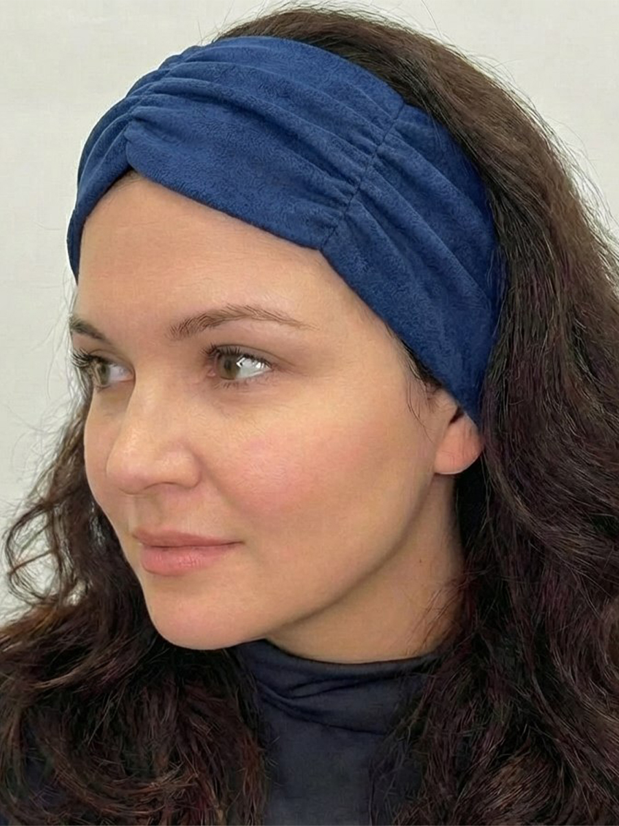 Повязка на голову эко замша темносиняя